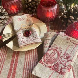 Tischwäsche Weihnachten Streifen rot natur Servietten Engelmoiv