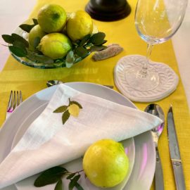 Tischläufer Serviette Leinen mit Stickerei Zitrone 35 cm