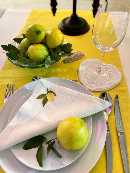 Tischläufer Serviette Leinen mit Stickerei Zitrone 35 cm