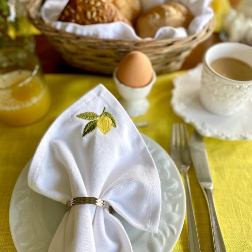 Frühstück Serviette aus Leinen mit Stickerei Zitrone