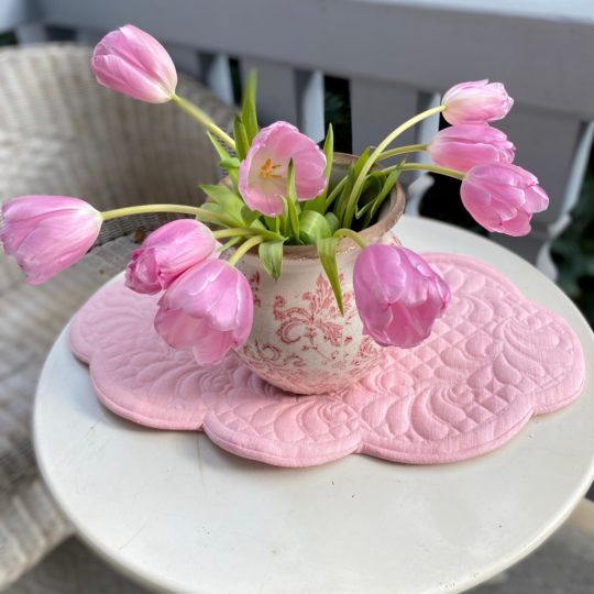 Tischset oval rosa Leinen französischer Landhausstil