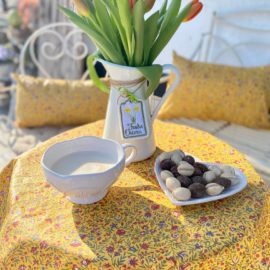 Beschichtete Baumwolle Tischdecke gelb mit Blumen Landhausstil